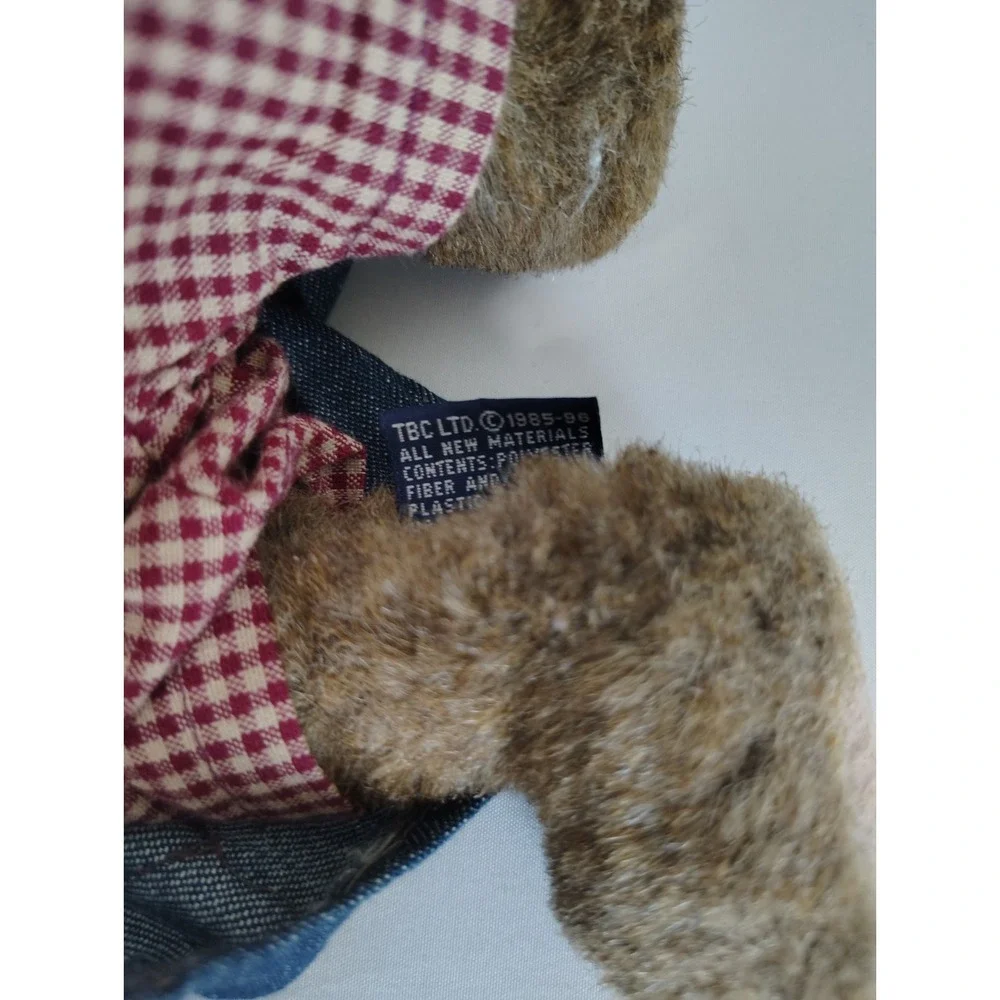 Vintage Boyds Emmy Lou Plush Teddy Bear Brown W/ Denim Dress Red Plaid - 1996